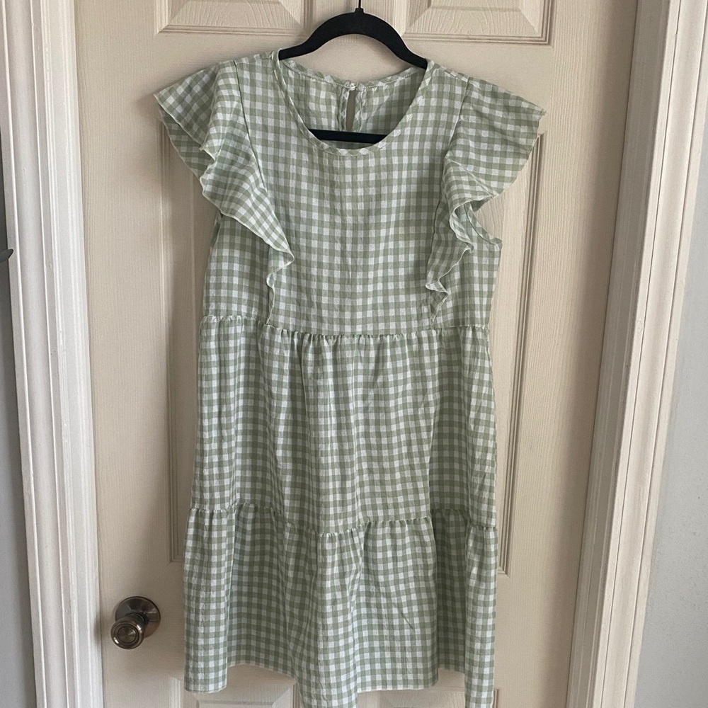 SHEINGreen Checkered Ruffle Mini Dress